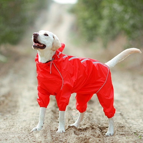 Pet Dog Raincoat Reflective Waterproof Clothes High Neck Hooded Jumpsuit For Small Big Dogs Rain Cloak Golden Retriever Labrador