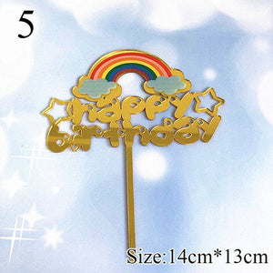 1PCs Unicorn Cake Topper Acrylic Mermaid Happy Birthday Cake Toppers For Baby Shower Cake Flags Personalized Cake Decoration