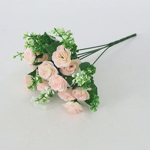 Flone 15 Head Mini Artificial Rose Flowers Valentines day Gift fake Flowers For Wedding Home Decoration Accessories