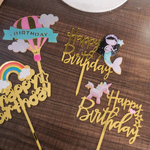 Load image into Gallery viewer, 1PCs Unicorn Cake Topper Acrylic Mermaid Happy Birthday Cake Toppers For Baby Shower Cake Flags Personalized Cake Decoration